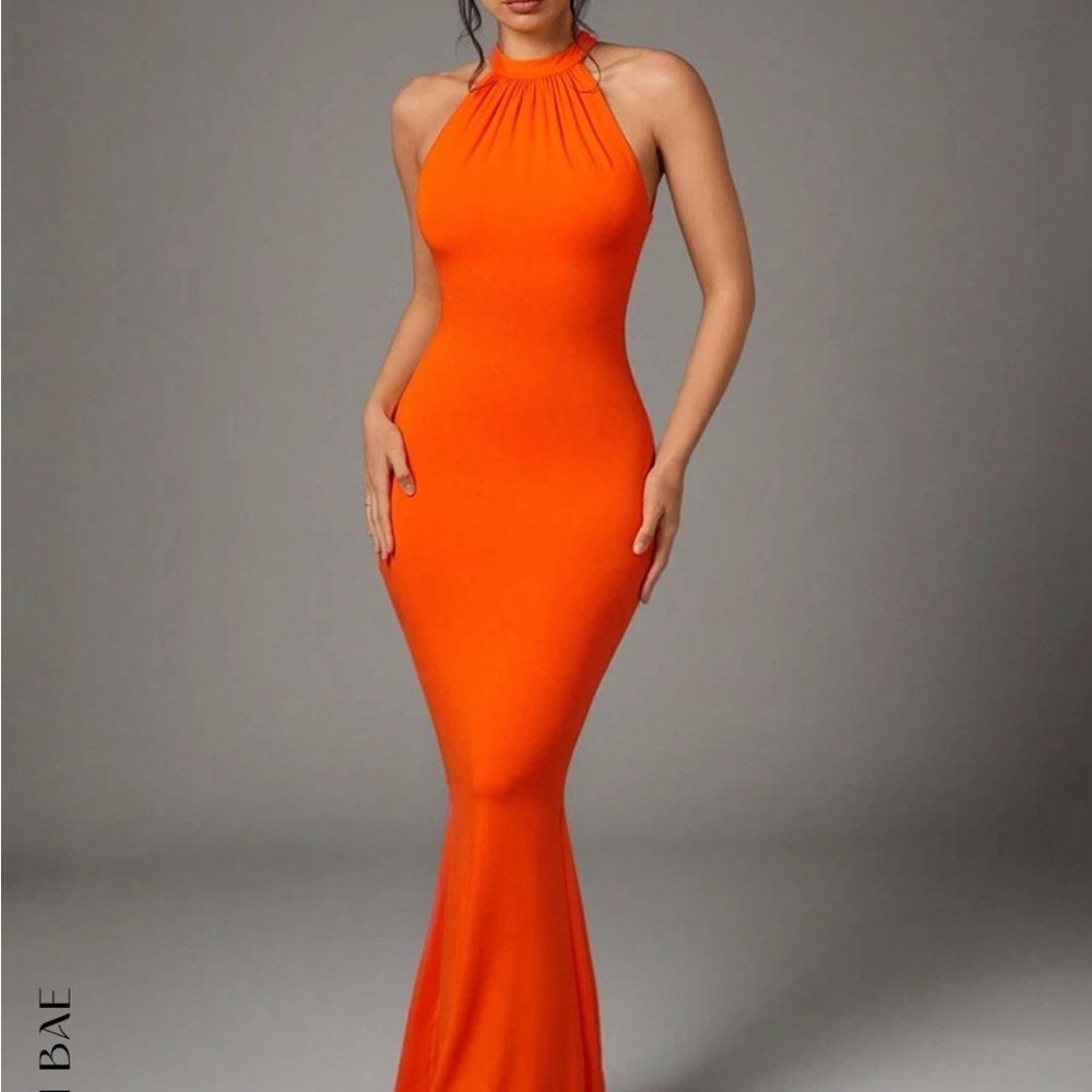 Summer backless cross twist halterneck Orange dress